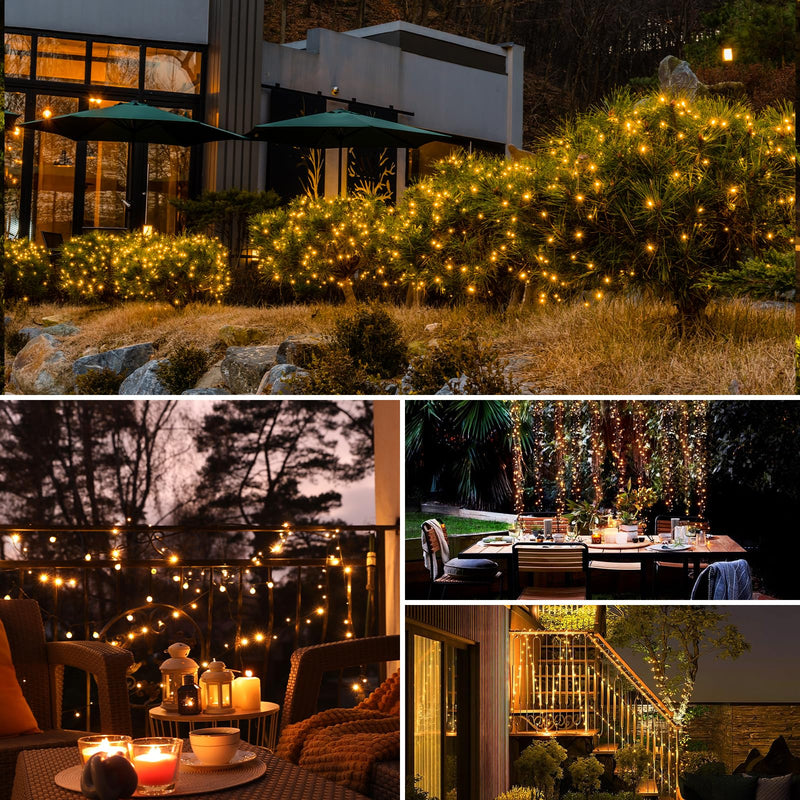 4 Pack Solar String Lights Outdoor - 320LED 132FT Solar Fairy Lights Waterproof 8 Modes, Copper Wire Solar Powered Twinkle Lights for Outside Tree Garden Christmas Wedding Party Decor (Warm White) Warm White 4 Pack