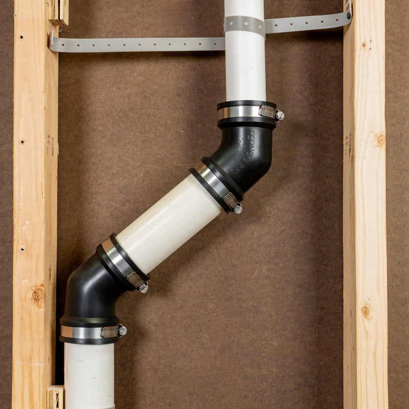 Fernco 2-Pack Qwik Ell 1.5 in. Hub 45-Degree Flexible PVC Elbow Fitting Includes Optional 1.25 in. Reducer Bushing