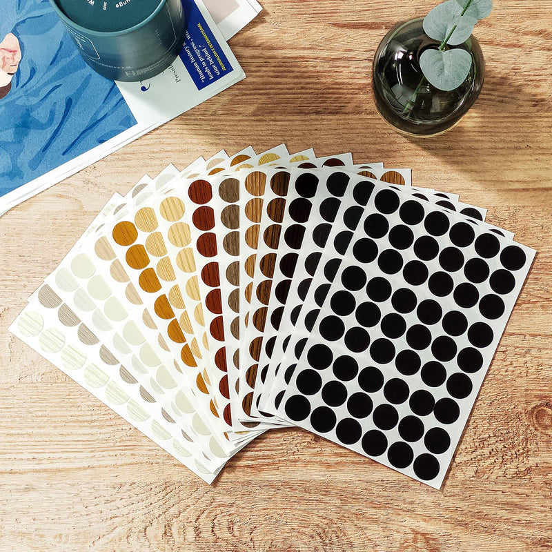 864 Pieces Screw Covers Wood Stickers for Furniture, 0.83 Inch Screw Hole Stickers Waterproof PVC Cover Caps Adhesive Wood Grain Stickers for Screw Holes Wall Cabinets Bookcase Desk (Basic Color) Basic Color