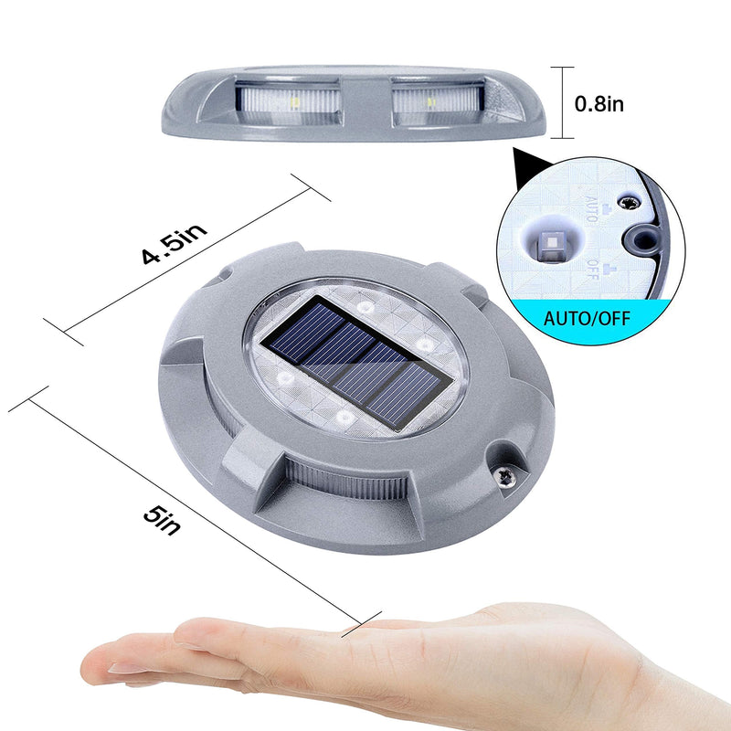 SIEDiNLAR Solar Deck Lights Driveway Dock LED Light Solar Powered Outdoor Waterproof Road Markers for Step Sidewalk Stair Garden Ground Pathway Yard 4 Pack (White) White Light