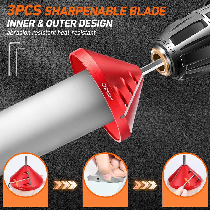 2 in 1 Inner-Outer PVC Deburring Tool, PVC Chamfer Tool, Pipe Deburring Reamer Plumbing Tool for OD 0.75" to 4.6", ID 0.92" to 4.8" PVC, CPVC, ABS, PP, PE Pipe Large