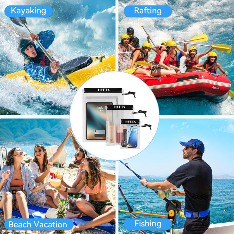 HEETA 5-Pack Clear Waterproof Dry Bag Pouch, Water Tight Cases Dry Bags Document Holder for Camera Mobile Phone Maps, Kayaking Boating Black