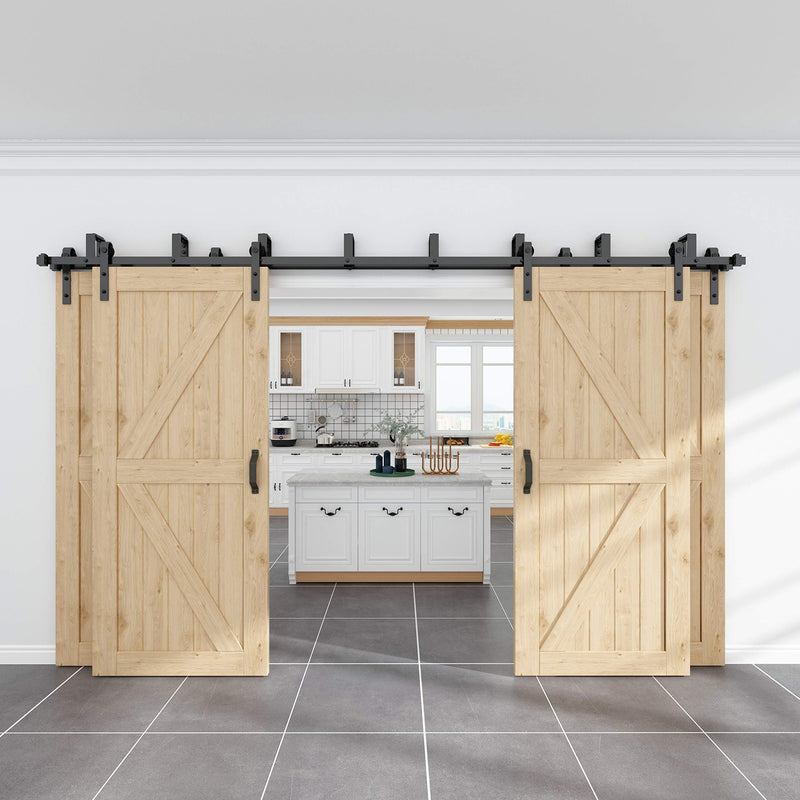 WINSOON Simple Sliding Barn Door Handle, Comfortable Handy Touch Gate Handle Pull Set, Premium Black Carbon Stainless Steel Body, Snugly Fits 7-3/4" Hole Spaces Wood Doors, Replace Old Pull Handles 1