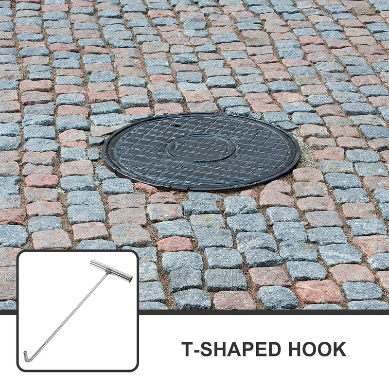 GANAZONO Stainless Steel Manhole Cover Hook Metal T-Hook Storm Drain Cover Hooks Tool Hooks Drain Cover Lifting Hooks Rolling Door Hook 38X16.2CM