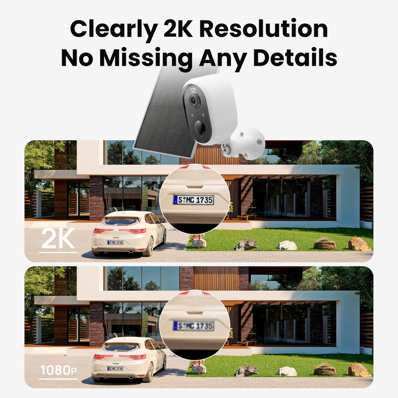 Solar Security Camera Outdoor Wireless, 2K Color Night Vision, Battery Powered PIR Motion Detection,2.4GHz WiFi Cameras for Home Surveillance, Light and Sound Alarm, 2-Way Audio 1-Pack