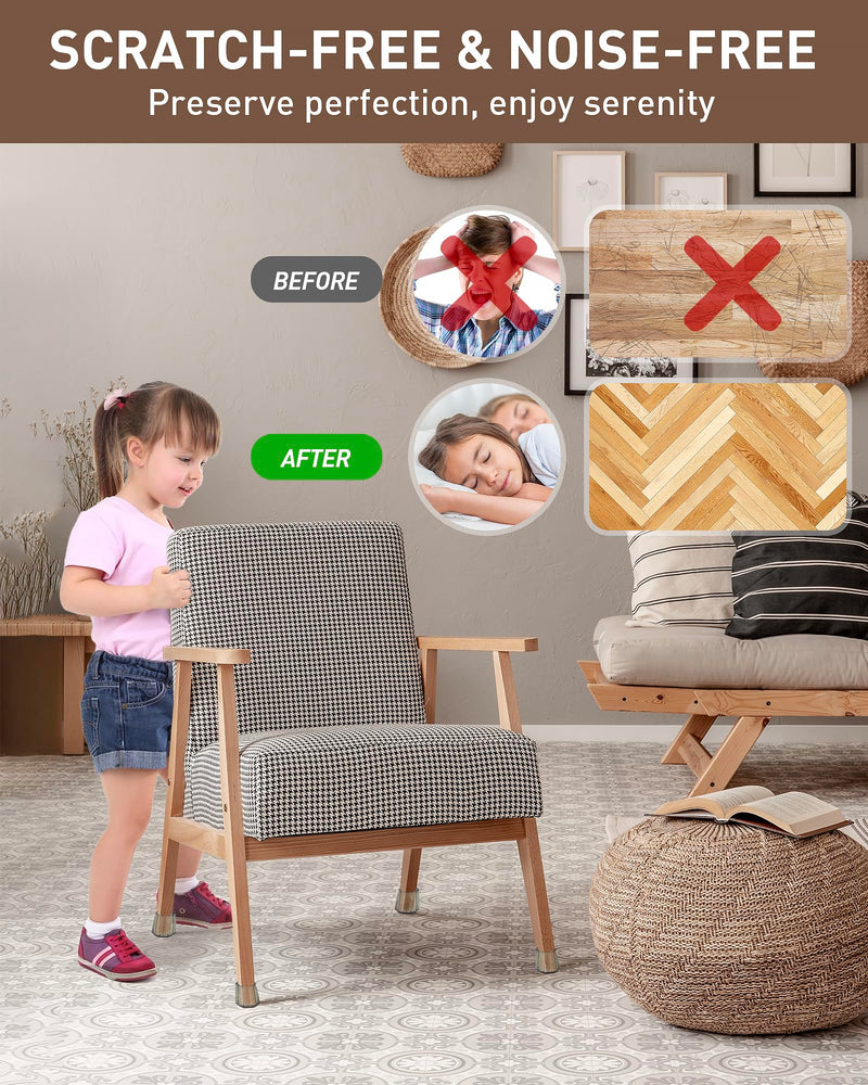 Chair Leg Floor Protectors, High Transparency Silicone Chair Leg Floor Protectors,Chair Leg Protectors for Hardwood Floors,Chair Leg Caps for Protecting Floors from Scratches (16PCS)