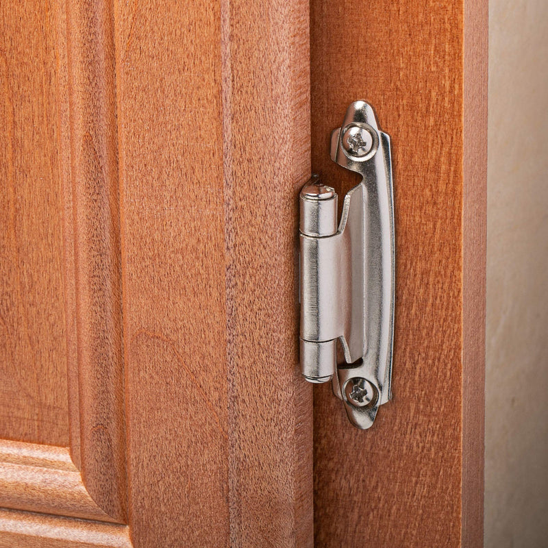 DecoBasics Cabinet Hinges Brushed Nickel for Kitchen Cabinets Doors (25 Pair -50 Pcs) -1/2" Overlay (Variable) -Self Closing Kitchen Cabinet Hinges Flush Mount w/Silicon Bumpers & Hardware Screws 50 Pack