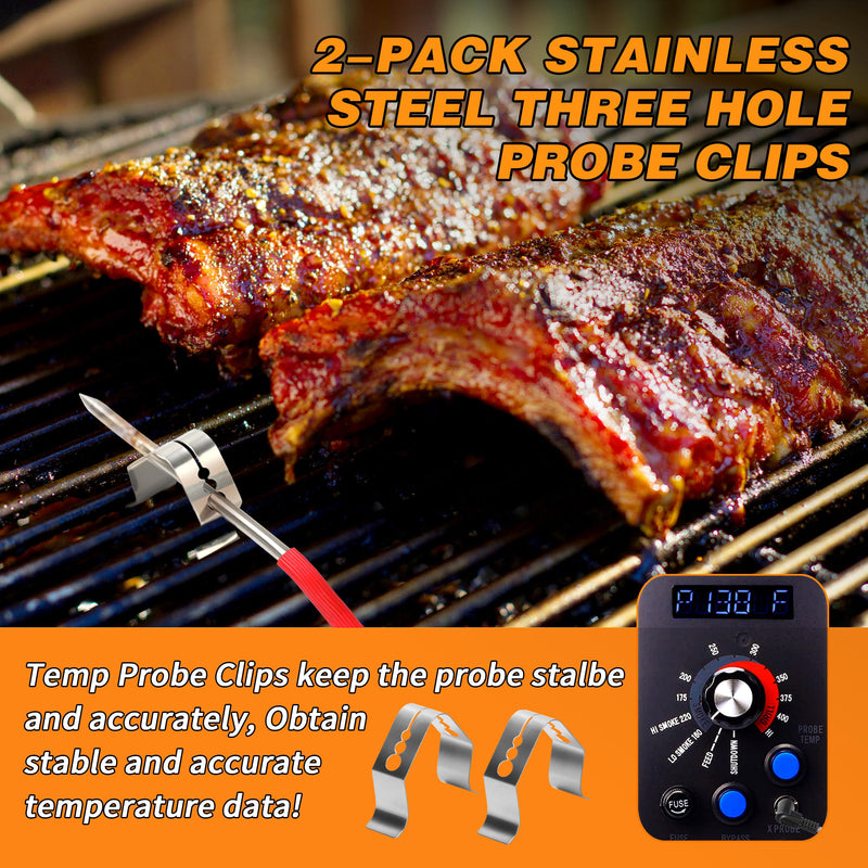 2-Pack Repalcement Meat Probe for Camp Chef Pellet Grill and Smoker, 3.5mm Plug Temperature Probe with Camp Chef Probe Clip Accessories