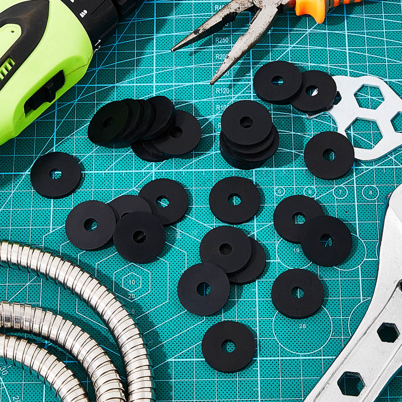 Rubber Washer Heavy Duty Abrasion Resistant Rubber, 1 OD x 1/4 ID x 1/8 Thickness Flat Washer Flat Grommets Black Washers for Bolts Spacers, Vibration Suppression(100 Pieces) 100