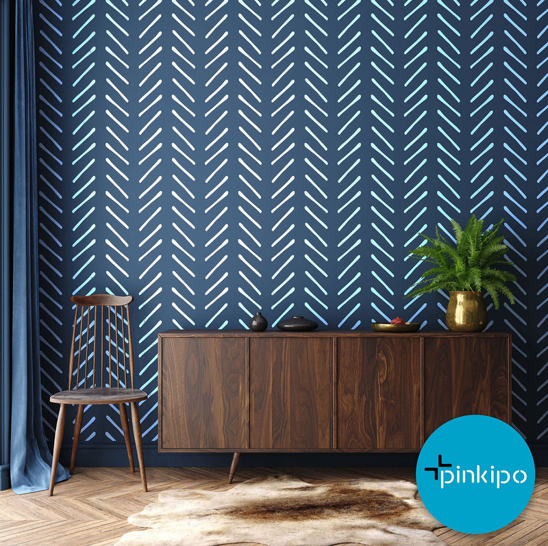 PINKIPO®, Hand-Drawn Herringbone, (16"x40") XL Stencil, Large Wall Stencil, Modern Geometric Wall Stencils for Painting, Stencils for Walls, Chevron Wall Stencil
