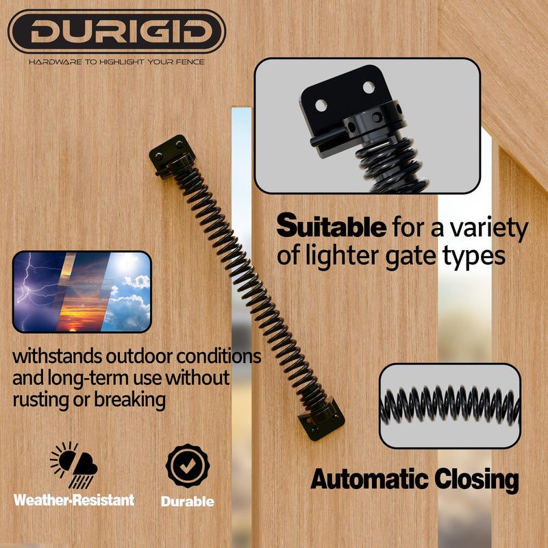 11-1/2" Black Gate Spring Fence Gate Spring Self Closing Outdoor, Fence Gate Springs Fence Gate Spring Closer for Lighter Wood Vinyl Fence, Tension Spring for Gate, 2 Pack
