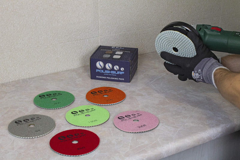 Diamond Polishing Pads 5 Inch Wet Dry Set 8 Pieces for Marble Quartz Stone Countertop Granite Concrete Polishing