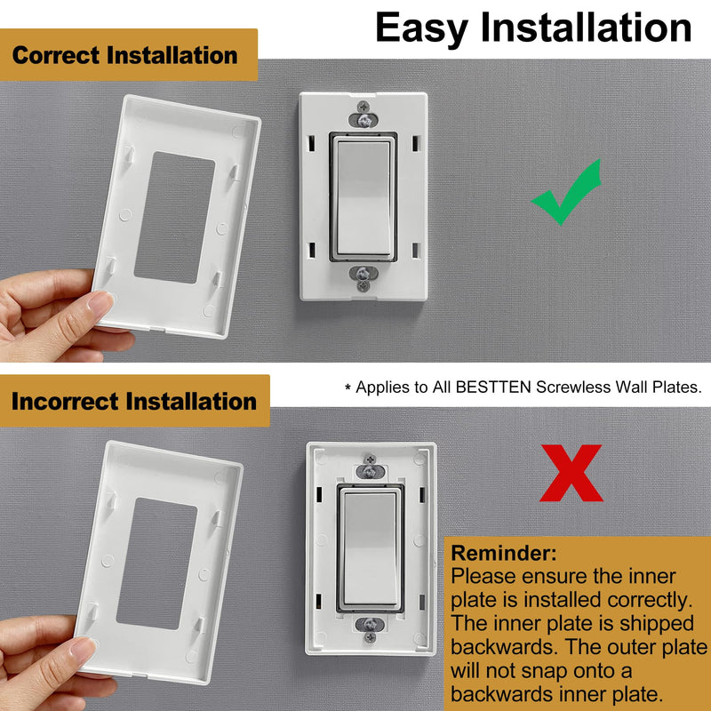 BESTTEN 2 Gang Screwless Wall Plate, 10 Pack, USWP4 Off White Series, Decorative Outlet Cover, H4.69” x W4.73”, Light Switch Cover, Double Gang Receptacle Face Plate 2 Gang 10PK Gloss Off White