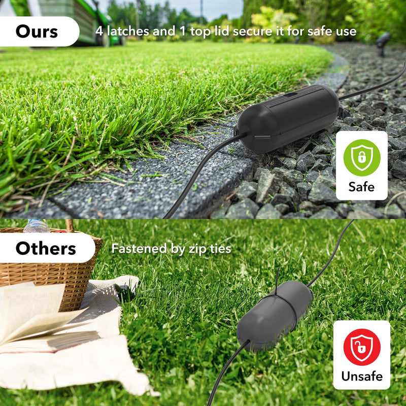 BN-LINK Outdoor Extension Cord Safety Cover, Weather Resistant Seal Housing with 4 Latches, Fits 12/14/16 AWG Extension Cord, Holiday String Lights, Plug, Waterproof IP44, Black, 1Pack 1PK Black