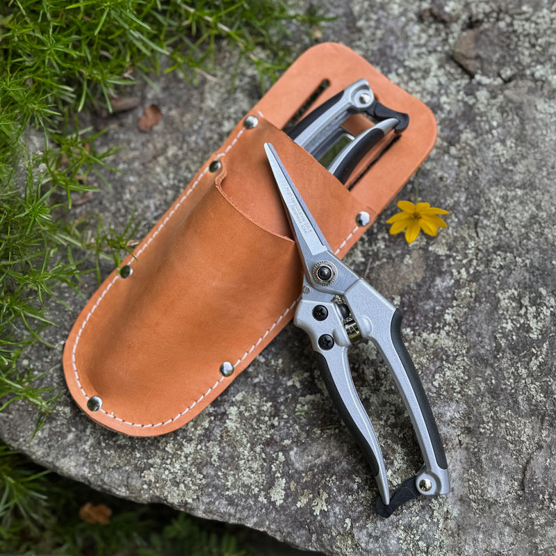 Pruning Shears for Gardening 2-Pack - 7.87” Bypass Pruners and 7.67” Straight Garden Scissors with Carbon Steel Blades and Leather Sheath - Handheld Plant Clippers and Snips by Kings County Tools
