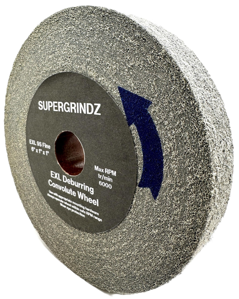 EXL Deburring Wheel - 6" x 1" x 1" 9S Fine Grit - Silicon Carbide - Metal Deburring, Finishing and Polishing Wheel - Convolute - (1 Pack) 1.0