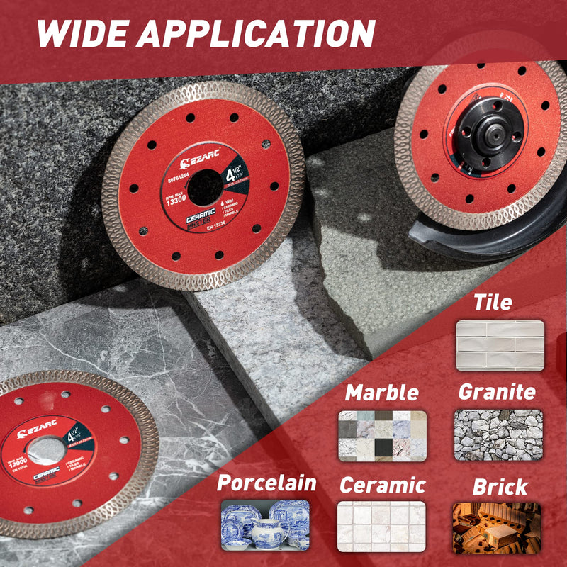 EZARC 4-1/2 inch Super Thin Diamond Blade, Diamond Saw Blades for Angle Grinder, 4.5" Tile Blade for Smooth Cutting Porcelain Ceramic Granite Marble Tile (2-Pack) 4.5 Inch 2