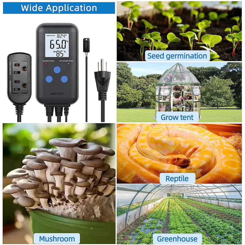 Digital Humidity Controller, Pre-Wired Humidity Controlled Dual Stage Outlets for Mushroom Growing, Reptile, Grow Tent, Humidifier/Dehumidifier
