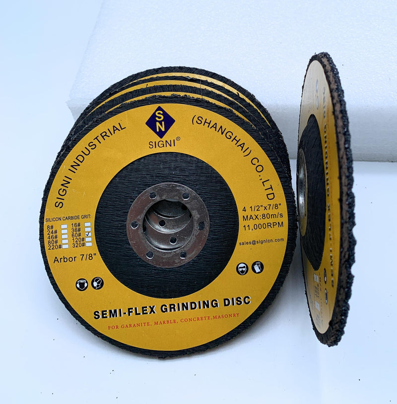 5 Pack 4 1/2 inch Semi-Flex Fiberglass Backing Abrasive Grinding Disc for Angle Grinder, for Granite, Marble, Stone, Glass (36 Grit)