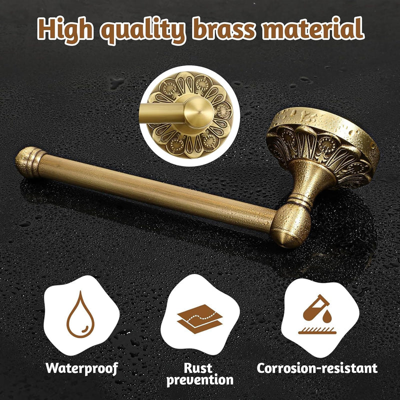 Antique Brass Toilet Paper Holder with Hand Towel Ring Set, 2PCS Wall Mounted Vintage Bathroom Hardware, Retro Tissue Roll Holder and 180° Rotating Towel Bar for Bathroom Kitchen (Rectangle)