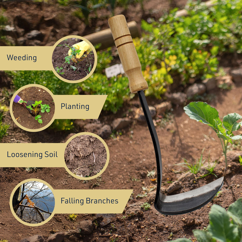 Kings County Tools Japanese Made Weeding Sickle Tool | Nejiri Kama | Razor Sharp 4" Drop Forged Steel Blade | Designed for Strength, Durability, and Quick Weed Removal | 7" Overall Length