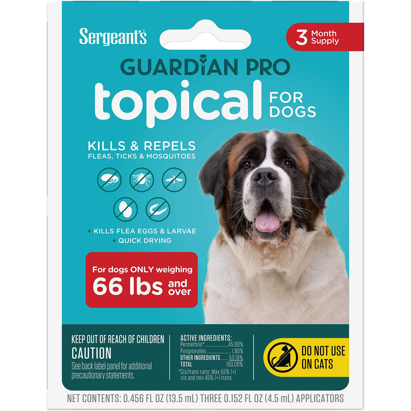 Sergeant's Guardian Pro Flea & Tick Squeeze On Topical for Dogs, 66+ lbs., 3 Count 3 Count Topical