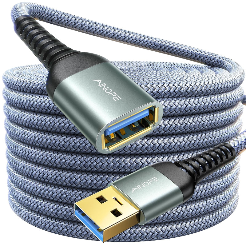 AINOPE USB Extension Cable,USB Extender,USB 3.0 Extension Cable, Male to Female Cord High Data Transfer Compatible with Webcam,USB Keyboard,Flash Drive,Hard Drive,Printer,10FT,Grey 10FT Grey 1