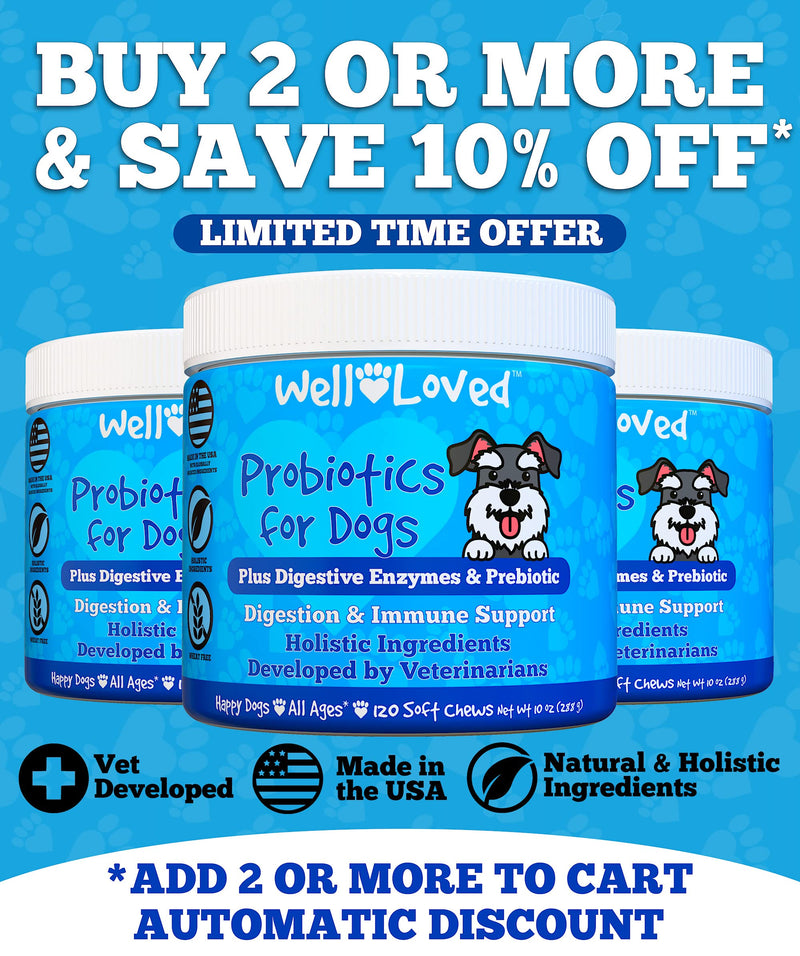 Well Loved Probiotics for Dogs - Dog Probiotics and Digestive Enzymes, Made in USA, Vet Developed, Dog Probiotic Chews with Prebiotics, Diarrhea Treatment, for Itchy Skin, Gut Health & Gas Relief - PawsPlanet Australia