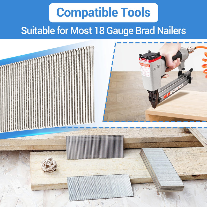 meite 18 Gauge Stainless Steel Brad Nails, 3/4 Inch 18GA Brad Nails, 304 Stainless Steel Small Finishing Nail Gun Nails for Pneumatic, Electric Brad Nailer Gun (2,000 Counts) 1