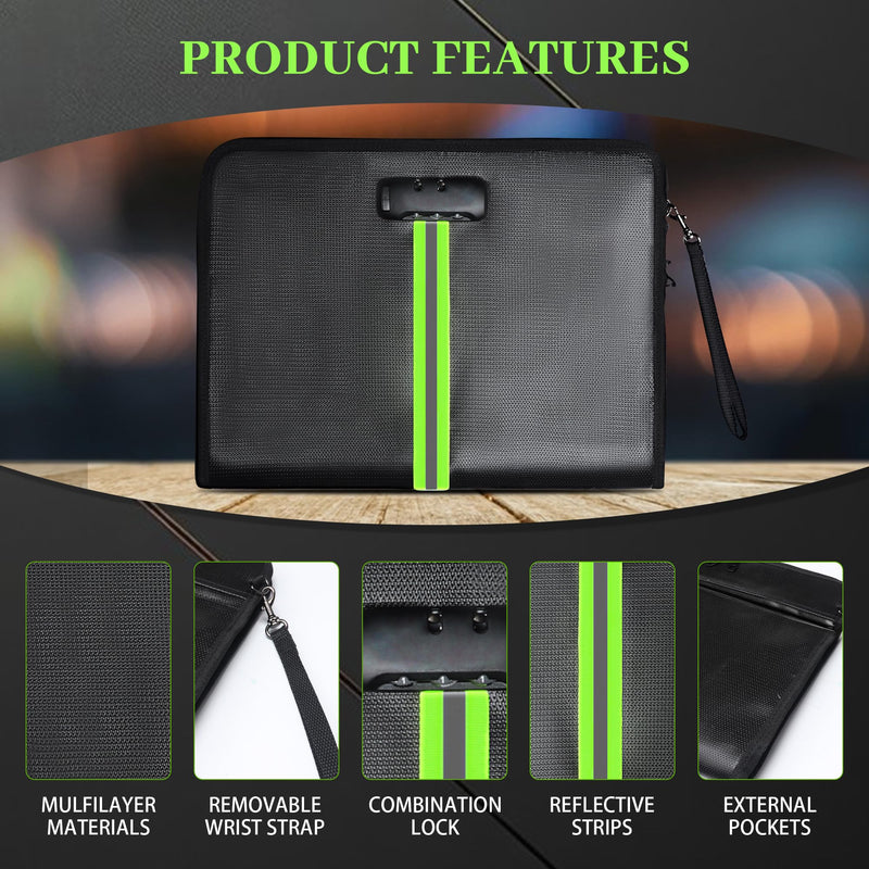 5200℉ Fireproof Document Bag, Fireproof Bag with Lock, Fireproof Document Organizer, Safes for Home Use Fire and Water Proof with Heat Insulated for Cash, Valuables, Documents-Black Black
