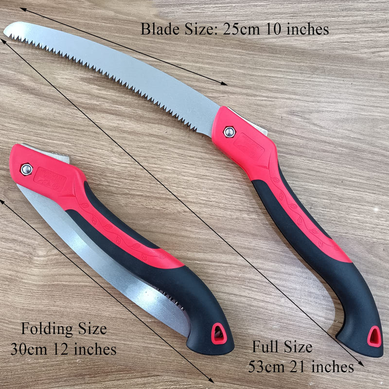 10 Inch Heavy Duty Pruning Saw, Folding Hand Saw with SK5 Curved Blade, Triple-cut Razor Teeth Used for Trees Wood Cutting Camping Gardening Work, Hiking, Landscaping, Tree Trimming 10 Inch