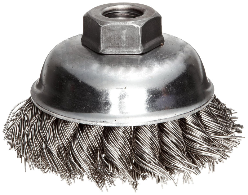 Weiler 13163 3-1/2" Single Row Knot Wire Cup Brush, .023" Stainless Steel Fill, 5/8"-11 Unc Nut, Made in the USA 3-1/2" Dia .023 Wire Size