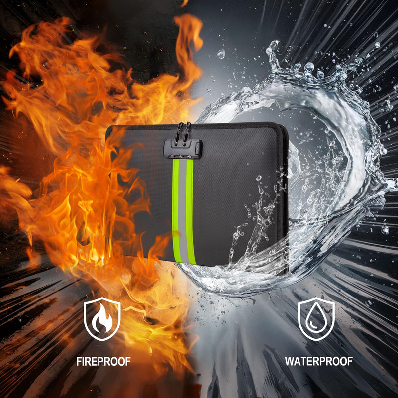 5200℉ Fireproof Waterproof Document Bag with Lock and Zipper,Safe Fireproof Waterproof Money Bag,Suitable for Cash, Mobile Phones, Keys, Credit Cards (Black, M) 13.3*0.98*9.2 inch Black