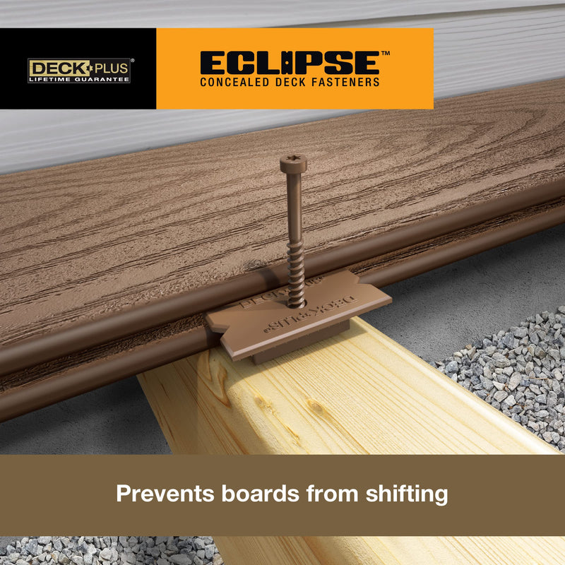 Deck Plus Eclipse Hidden Deck Fasteners, Deck Screws, Wood Screws, Stainless Steel, Brown, 90 Pack #7 x 1-5/8" Brown Hidden Fastener