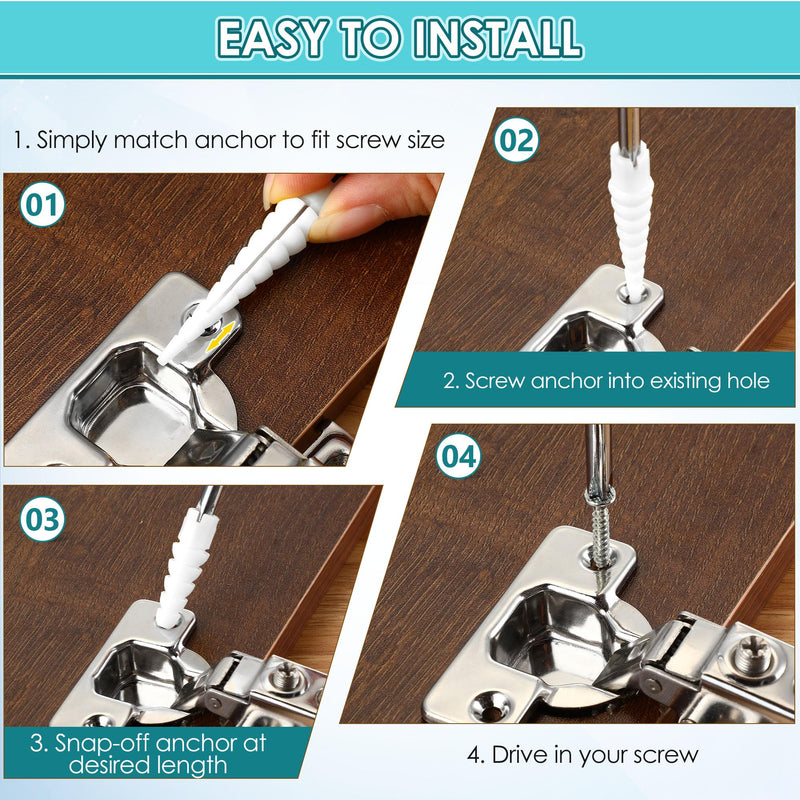 10 Pcs Wood Anchor, Stripped Screw Hole Repair Kit for Wood, Door, Fixing Stripped Screw Holes, Fits Wood Screws Sizes #2 to #16, Screw Holes from Stripped to Gripped, White