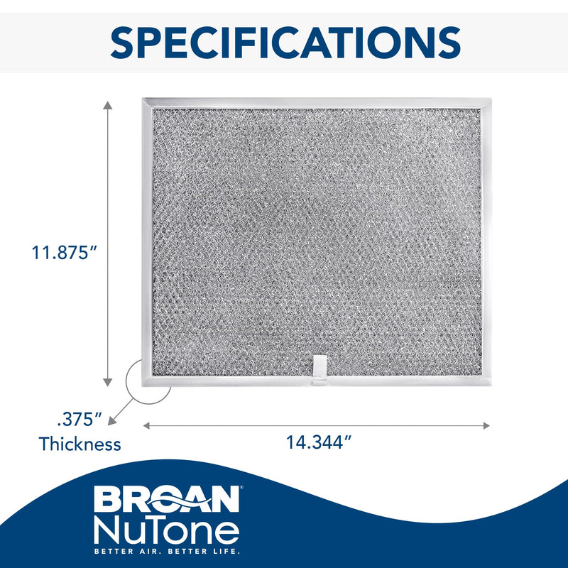 Broan-NuTone BPS1FA30 Aluminum QS1 Series Range Hoods, Kitchen Exhaust Grease Filter, 2 Count (Pack of 1), Grey, 2 Set 11.8" x 14.3" x 0.4"