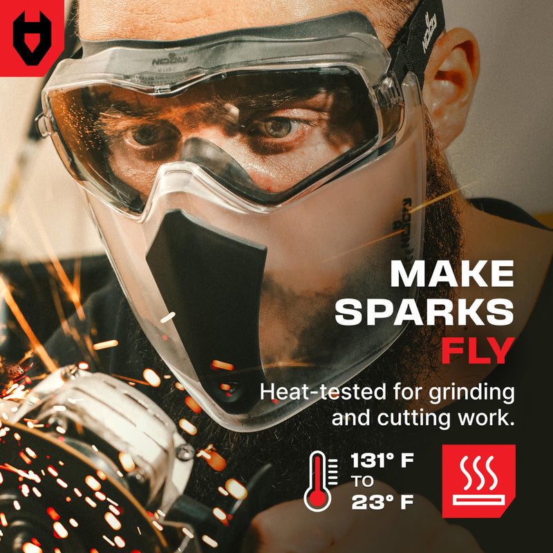 NoCry Safety Face Shield Mask for Work with Premium Anti Fog and Anti Scratch Technology — Durable ANSI Z87.1 Certified Grinding Face Shield with Extreme Impact Resistance Premium Goggles + Shield