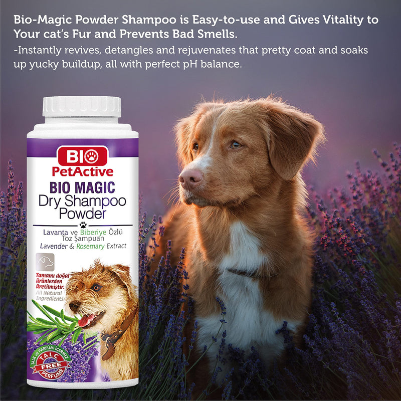 Bio Magic Dry Shampoo Powder with Lavender and Rosemary for Dogs | Cleansing and Moisturizing Perfume and Talc Free Suitable for Sensitive Skin - 5.29 oz - PawsPlanet Australia