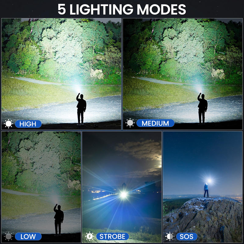 2 Pack Flashlight Rechargeable 99,000 High Lumen, Super Bright Rechargeable Flashlights for Home, 15H Long Life LED Flash Light with 5 Light Modes, IPX7 Waterproof for Outdoor, Camping