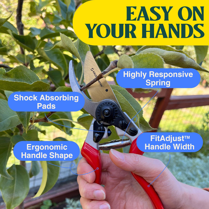 Haus & Garten EnduroPRO Ergonomic Bypass Pruners - Professional Titanium Garden Shears - Heavy Duty Hand Pruning Scissor, Tree Trimmer, Gardening Tool, Branch, Hedge, Rose, Shrub & Bush Clippers