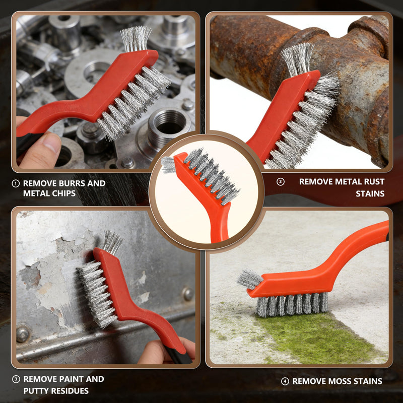 24 Pieces Stainless Steel Wire Brush Set, Stainless Steel Bristles | for Cleaning Welding Slag and Rust,Scratch Brush with Mini Head & Hanging Hole for everyday cleaning 24