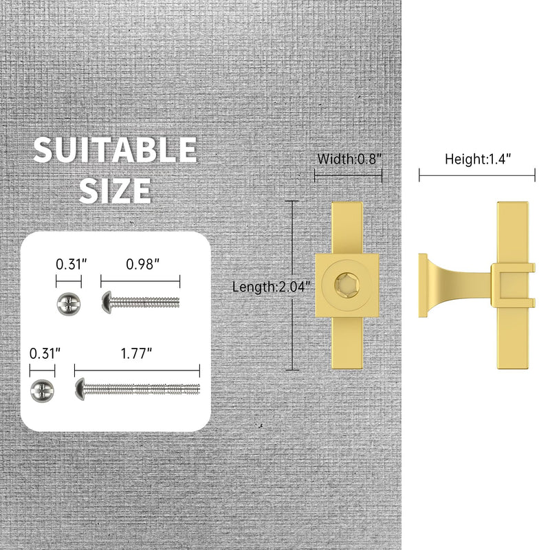 FILTA 2 Inch (55MM) Gold 10 Pack Cabinet Knobs,Gold Kitchen Knobs for Cabinets T Bar Knobs Kitchen Cabinet Handles and Knobs Cabinet Hardware for Cabinets Cupboard Drawer Single Hole Knob