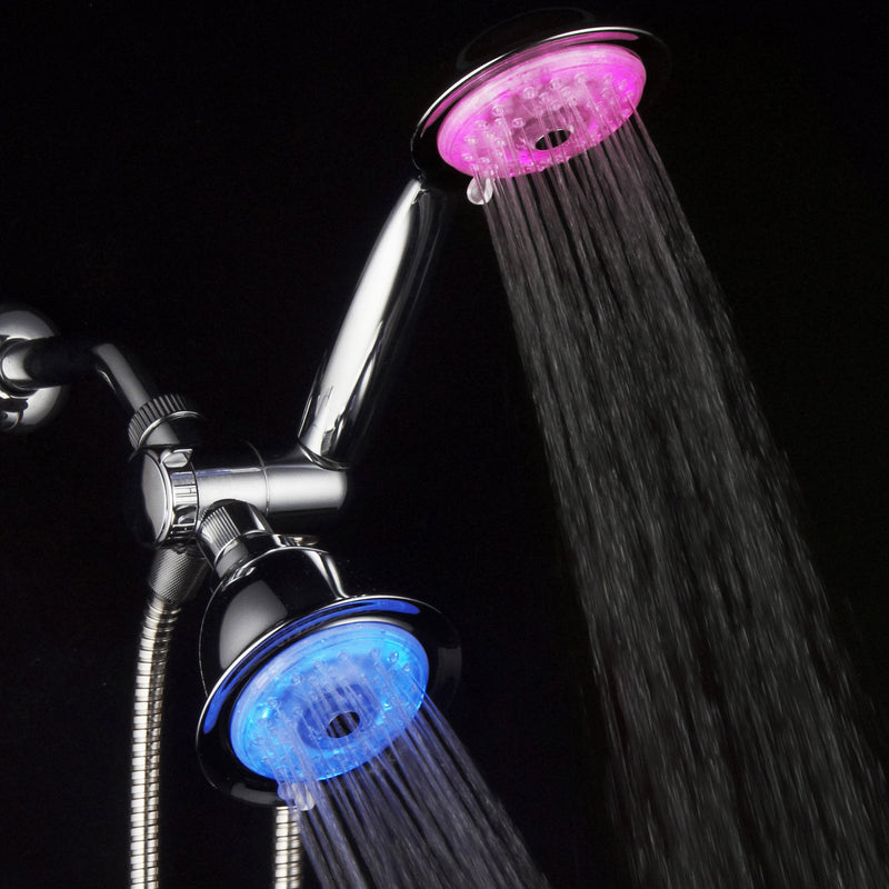 Luminex by PowerSpa 7-Color 24-Setting LED Shower Head Combo with Air Jet LED Turbo Pressure-Boost Nozzle Technology. 7 Vibrant LED colors change automatically every few seconds