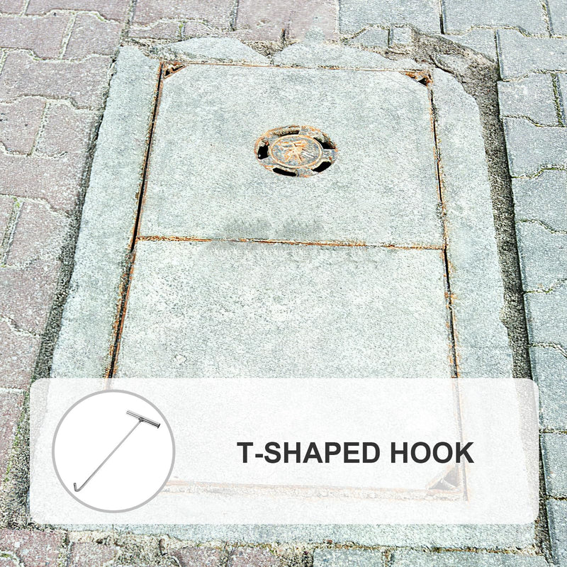 GANAZONO Stainless Steel Manhole Cover Hook Metal T-Hook Storm Drain Cover Hooks Tool Hooks Drain Cover Lifting Hooks Rolling Door Hook 38X16.2CM