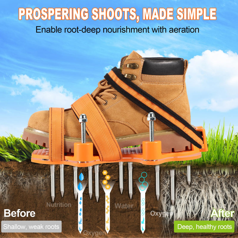 NAZZO Double Layer Lawn Aerator Shoes, Springs Design, Not Stained with Soil and Leaves, Soil Yard Aerator Tool for Aerating Patio Garden, Orange, Registered Patent