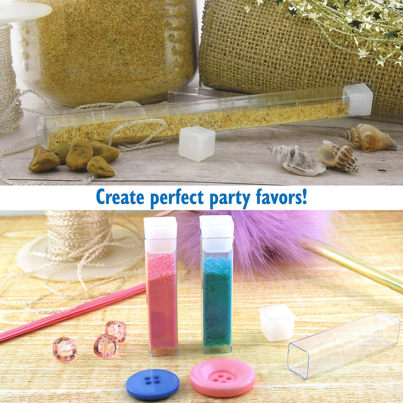The Beadsmith Clear Plastic Tubes - 6 x .5 Inch Square Tubes - Flat Caps - Use for Beads, Bath Salts, Wedding & Party Favors, Home or Office Storage - Bag of 100 6" x .5" Square
