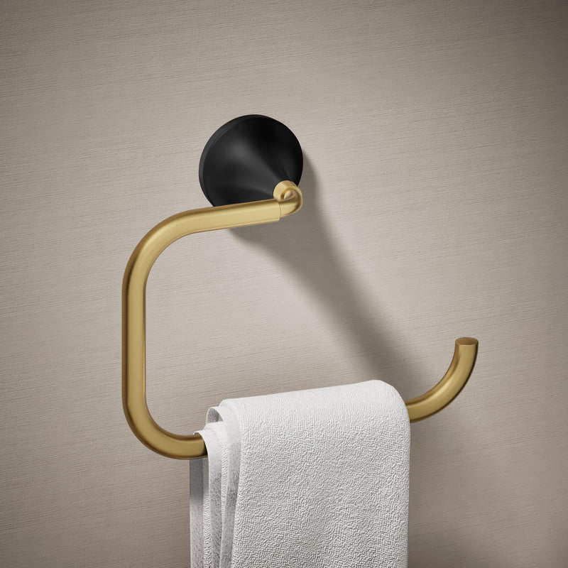 Kohler 27428-BMB Tone-Towel Ring, Matte Black w/Moderne Brass