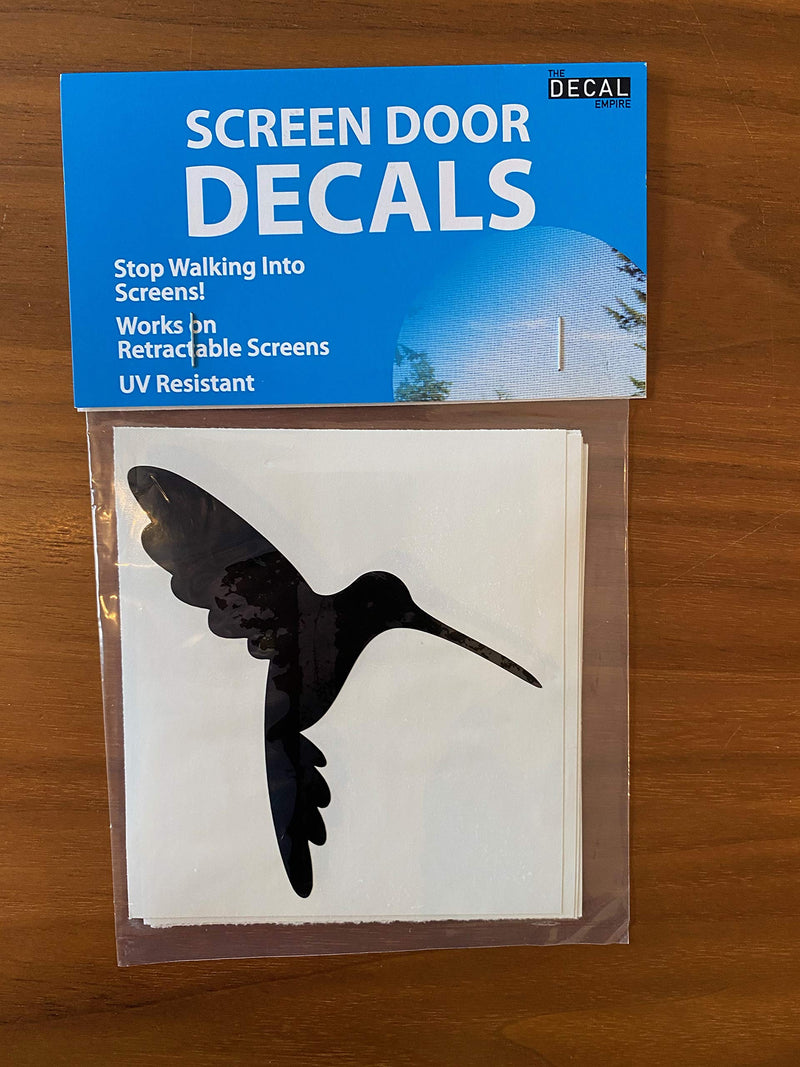 Retractable Screen Door Decals - 5 per Package - Keep Children Safe - Alert Birds, Dogs, Kids - Warn, Protect, Window Safety - Hummingbirds (Black) Black