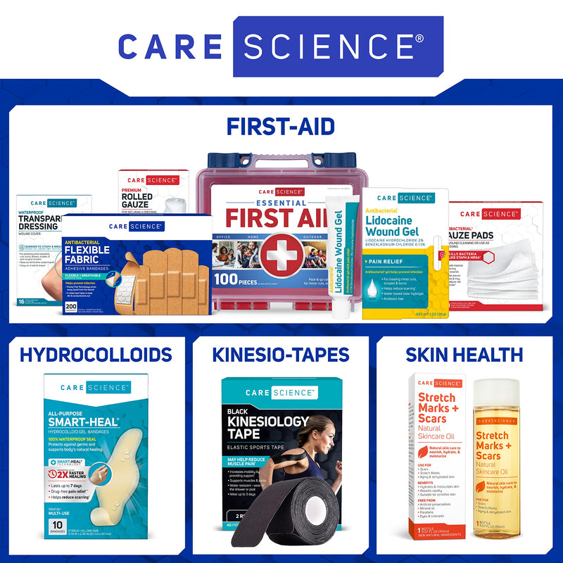 Care Science Fabric Adhesive Pad Bandages, 3x4 inches Extra Large Flexible Non-Stick Strip, Helps Prevent Infection, Breathable Protection, for First Aid & Wound Care, 30 Count