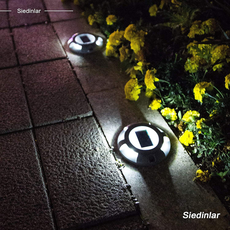 SIEDiNLAR Solar Deck Lights Driveway Dock LED Light Solar Powered Outdoor Waterproof Road Markers for Step Sidewalk Stair Garden Ground Pathway Yard 4 Pack (White) White Light
